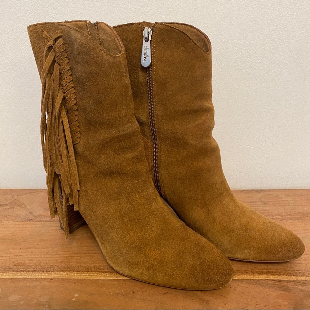 Charles By David Charles - Boulder Suede Booties with Fringe - Cognac Sz 9